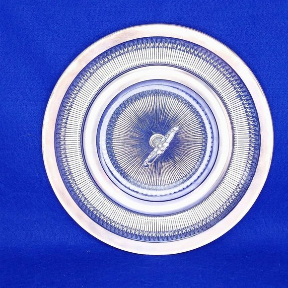 Serving Platter Glass with Silver Trim Ornate Silver Handle Vintage Glassware - Picture 8 of 11